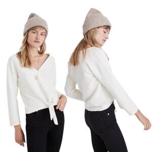 Madewell Texture & Thread Size M Long Sleeve Tie-Front Top in Antique Cream NWT